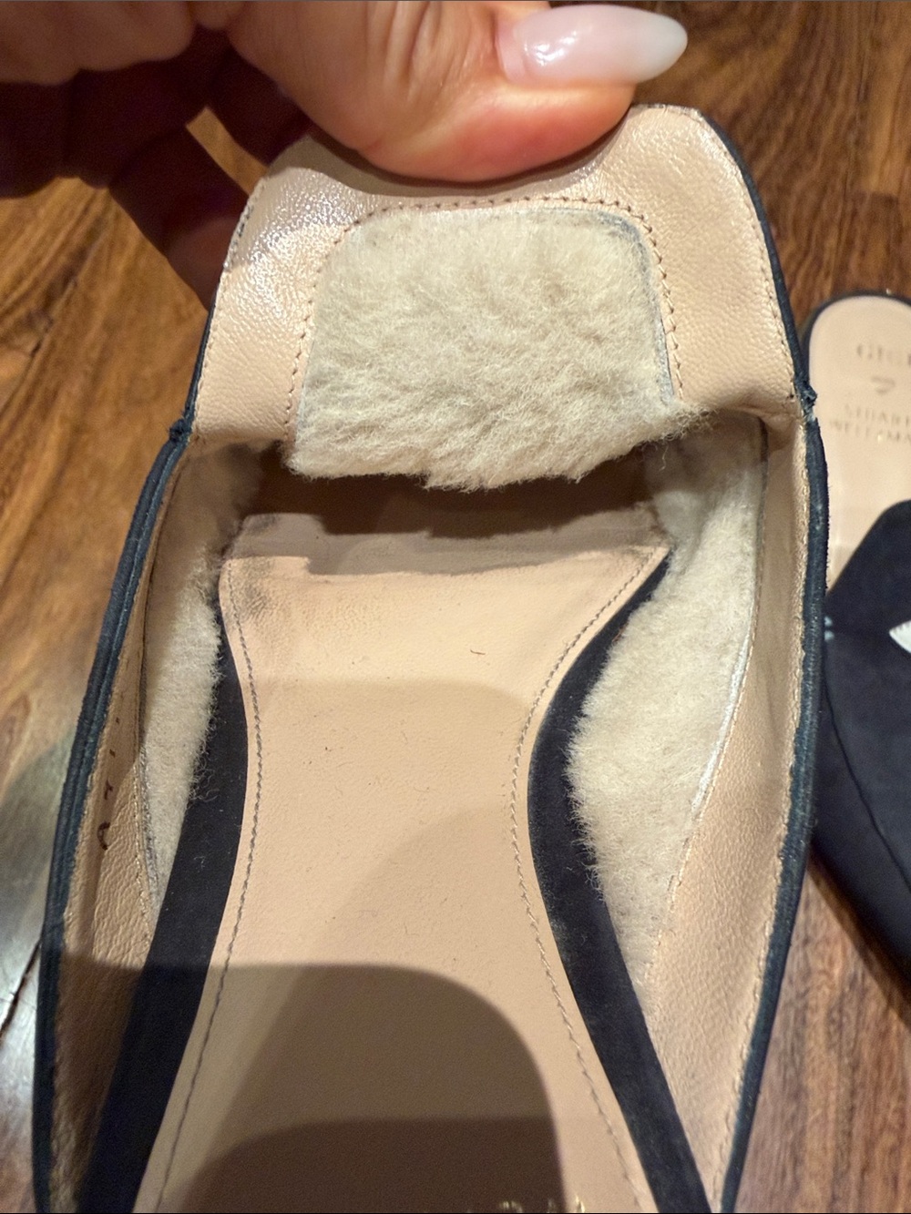 Stuart Weitzman Navy Suede Pointed Slip-On Mules with Eye Embroidery - Picture 3 of 5